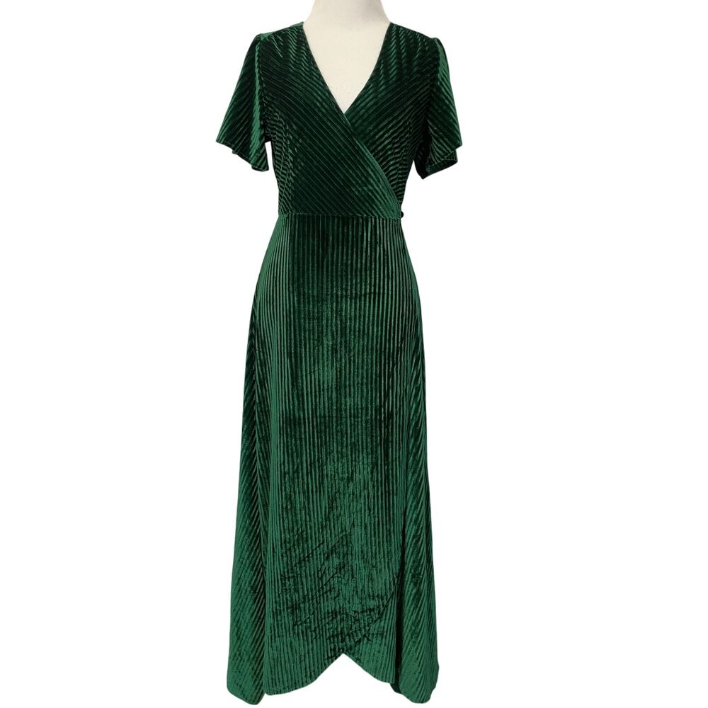 Baltic Born Velvet Maxi Wrap Dress S Green Ren Faire Woodland Flutter Sleeve NWT